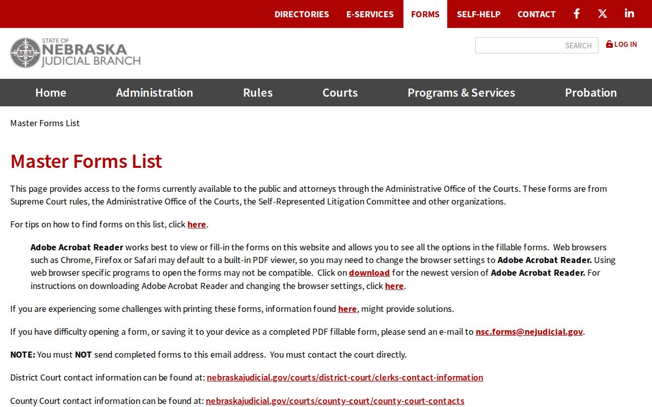 Beemer court docket Nebraska Judicial Branch forms list