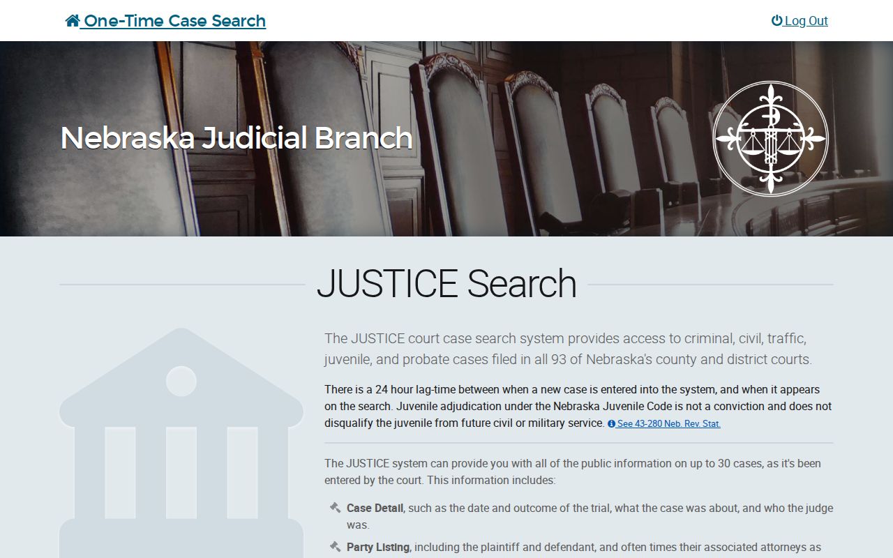 Cuming County case lookup One-Time Search notice and public record limits