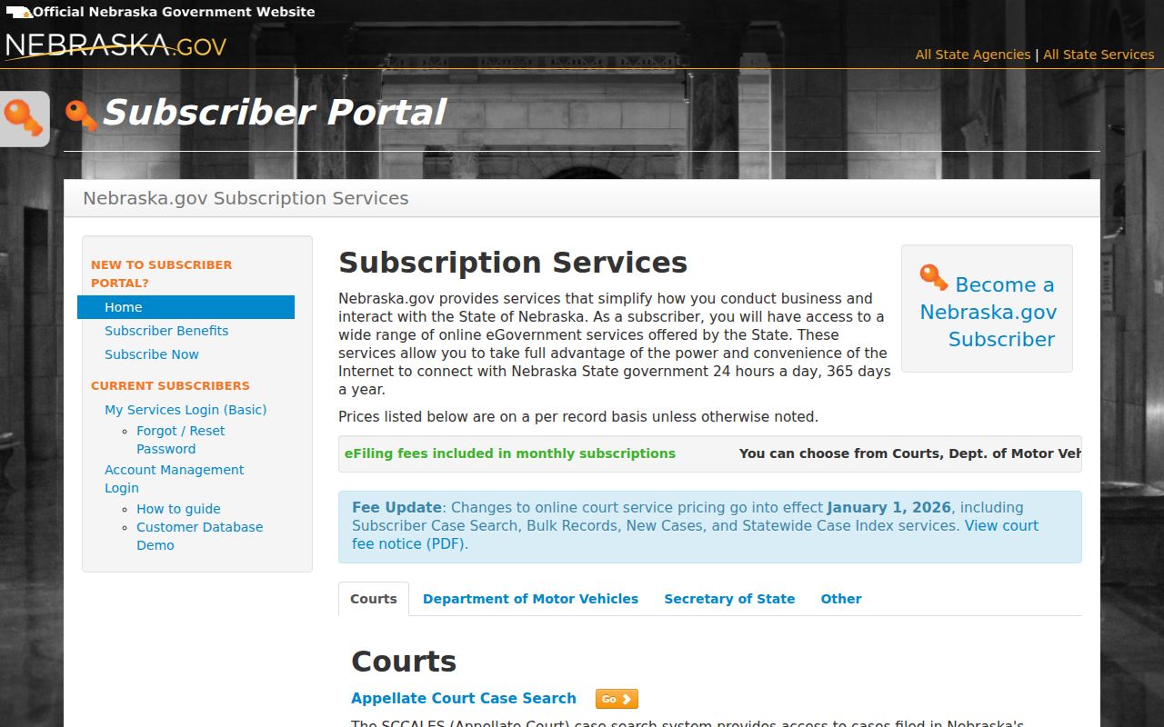 Cuming County case lookup subscriber and detail fee information