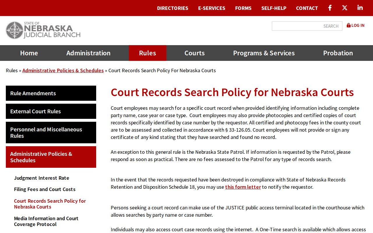 Cuming County court record search policy for online, terminal, and clerk access