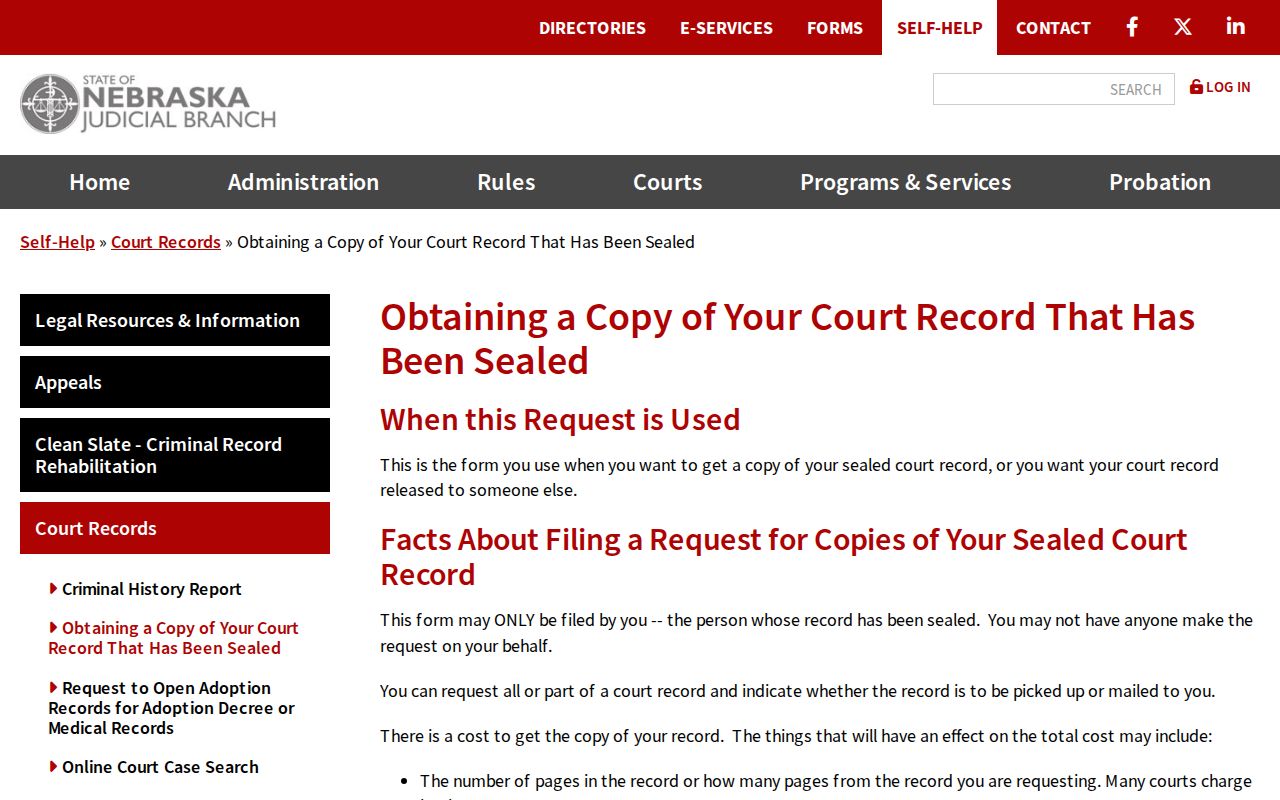 Cuming County court record search instructions for requesting sealed records