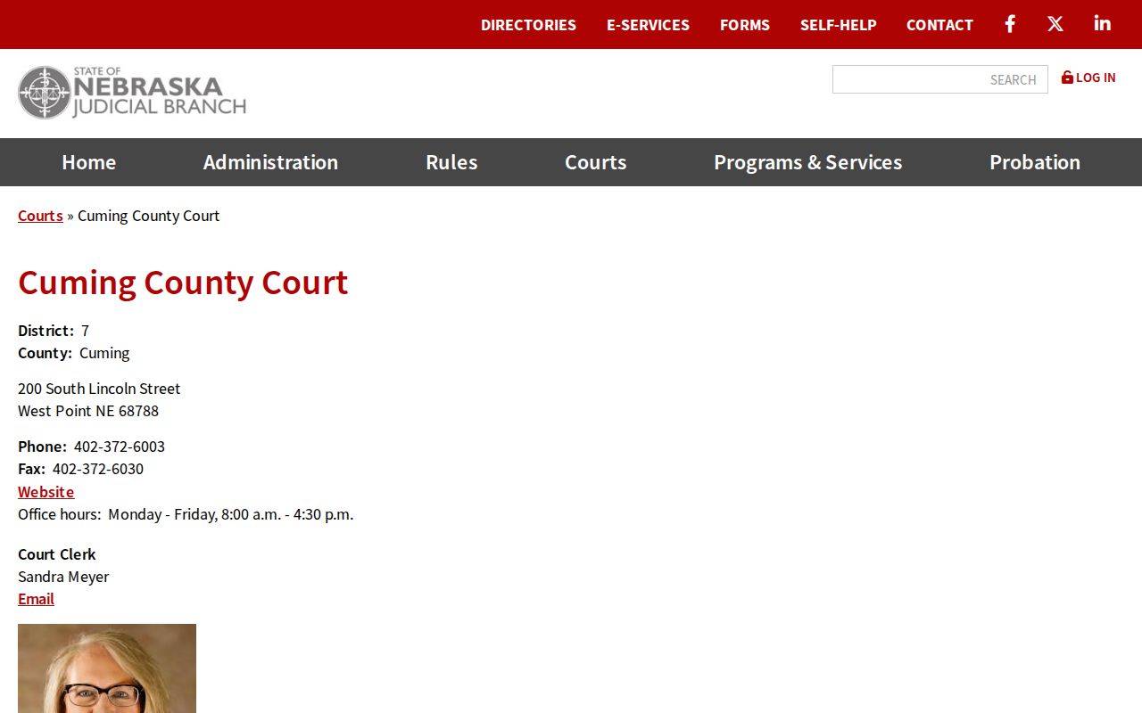 Cuming County court docket County Court clerk record contact