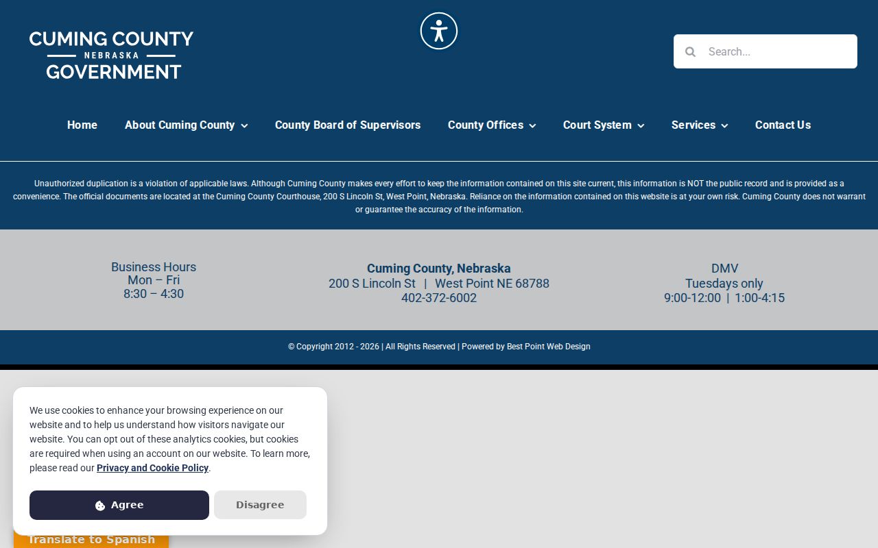 Cuming County court docket county directory and court system routing