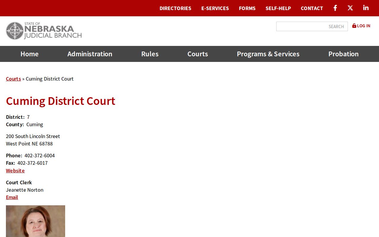 Cuming County court docket District Court clerk record contact