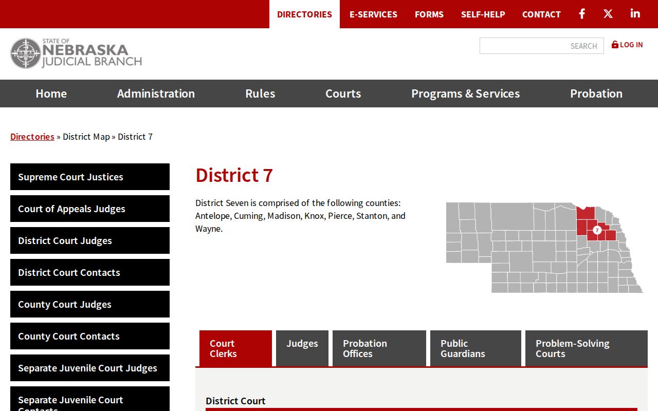 Cuming County court docket District 7 court and specialty court directory