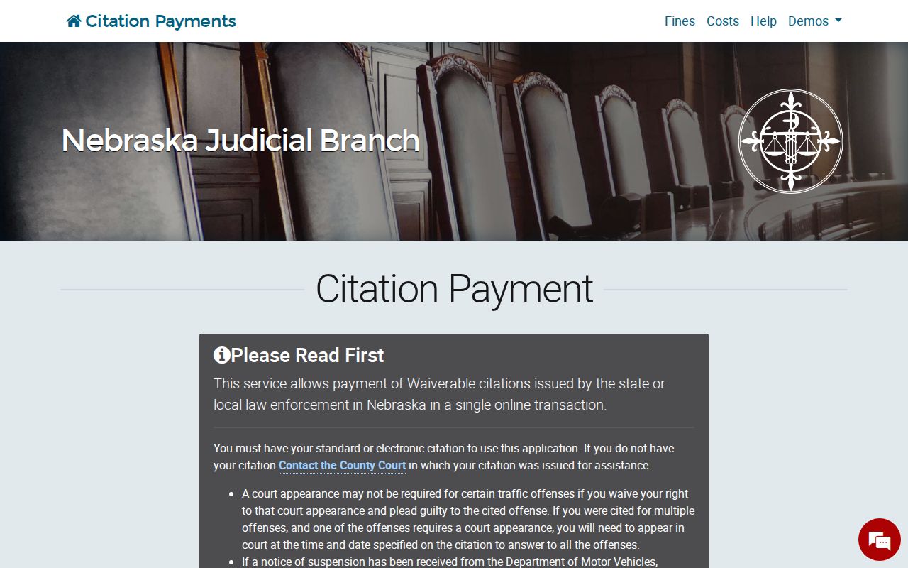 Cuming County traffic tickets citation payment process and waiver notice