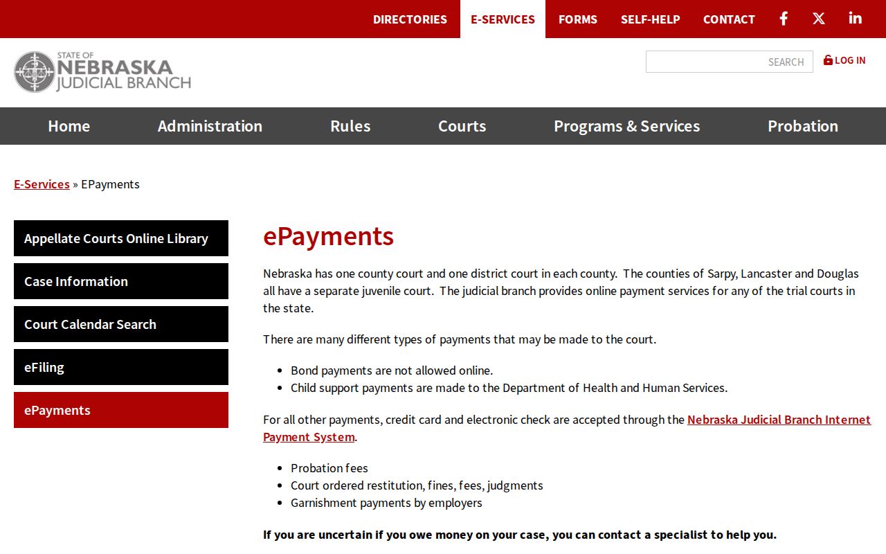 Cuming County traffic tickets Nebraska court ePayments service information
